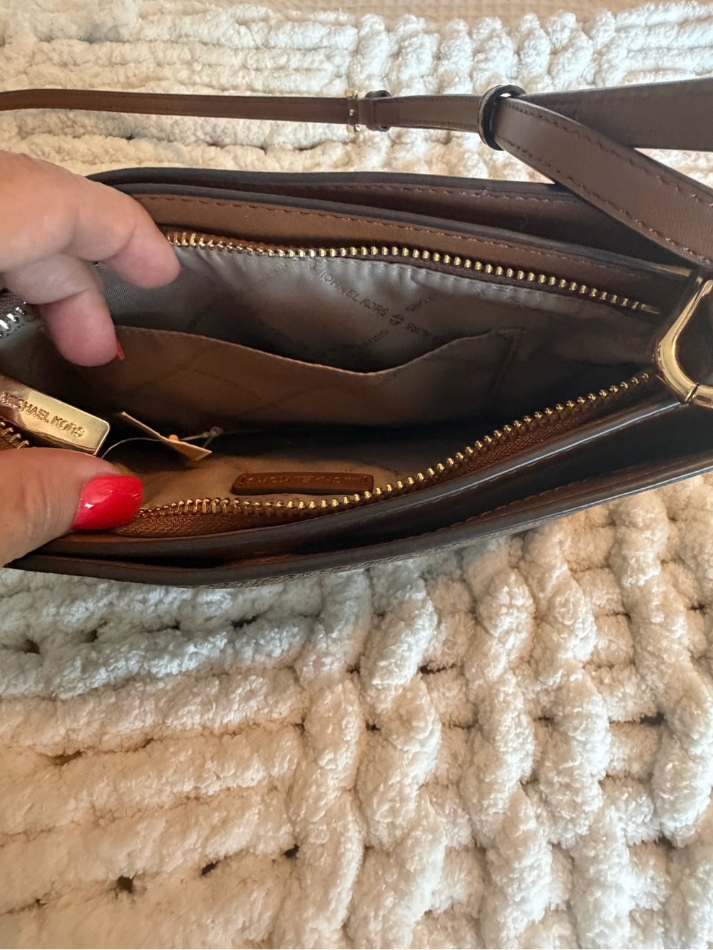 Michael Kors Dark Brown Signature Slim Crossbody with Gold Logo - Picture 5 of 7